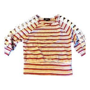 Amy Byer Girls 10/12 Lattice Sleeve Silver Burgundy White